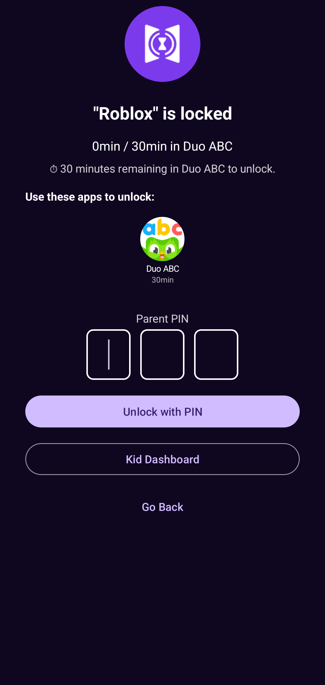 PlayMinder Apps screen