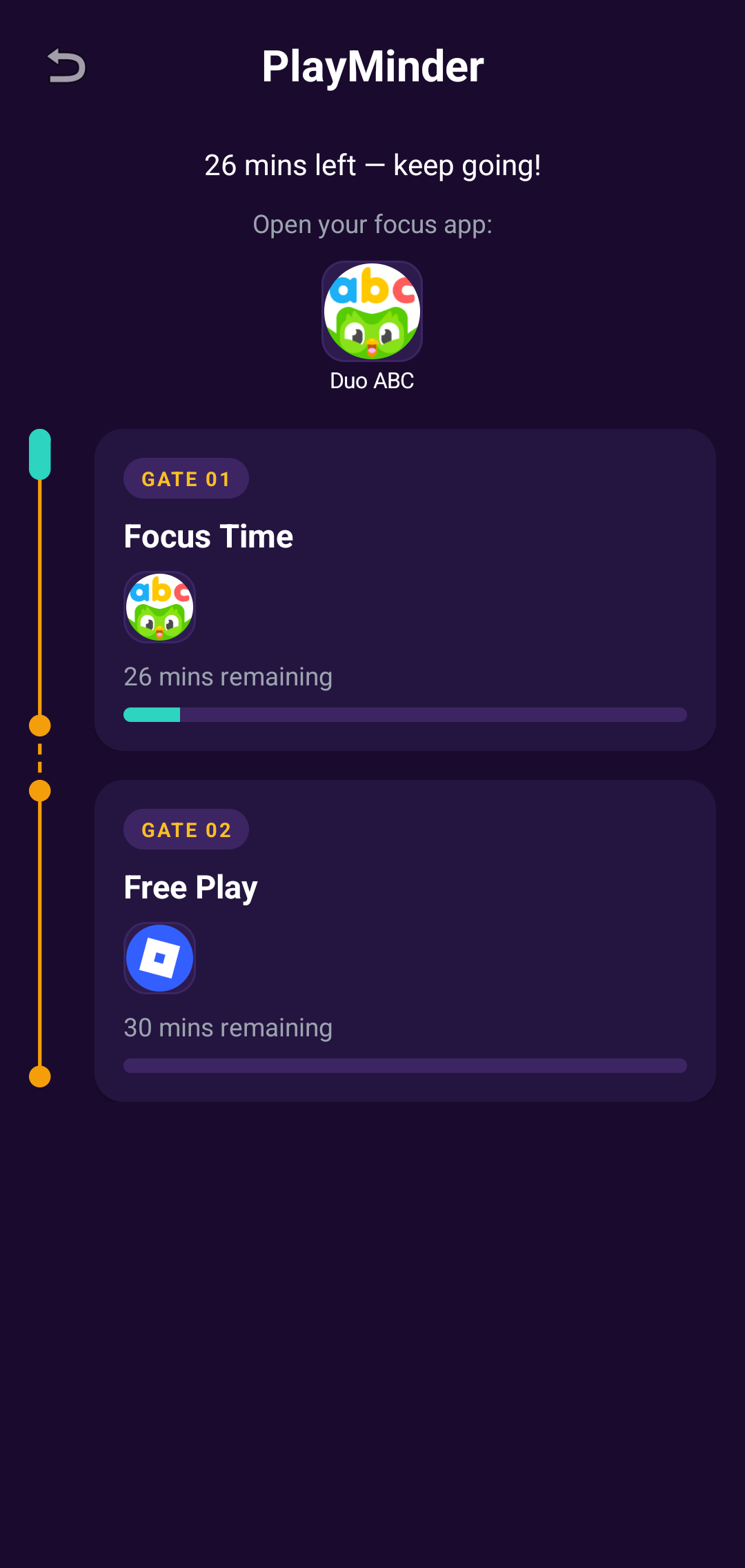 PlayMinder Schedule screen