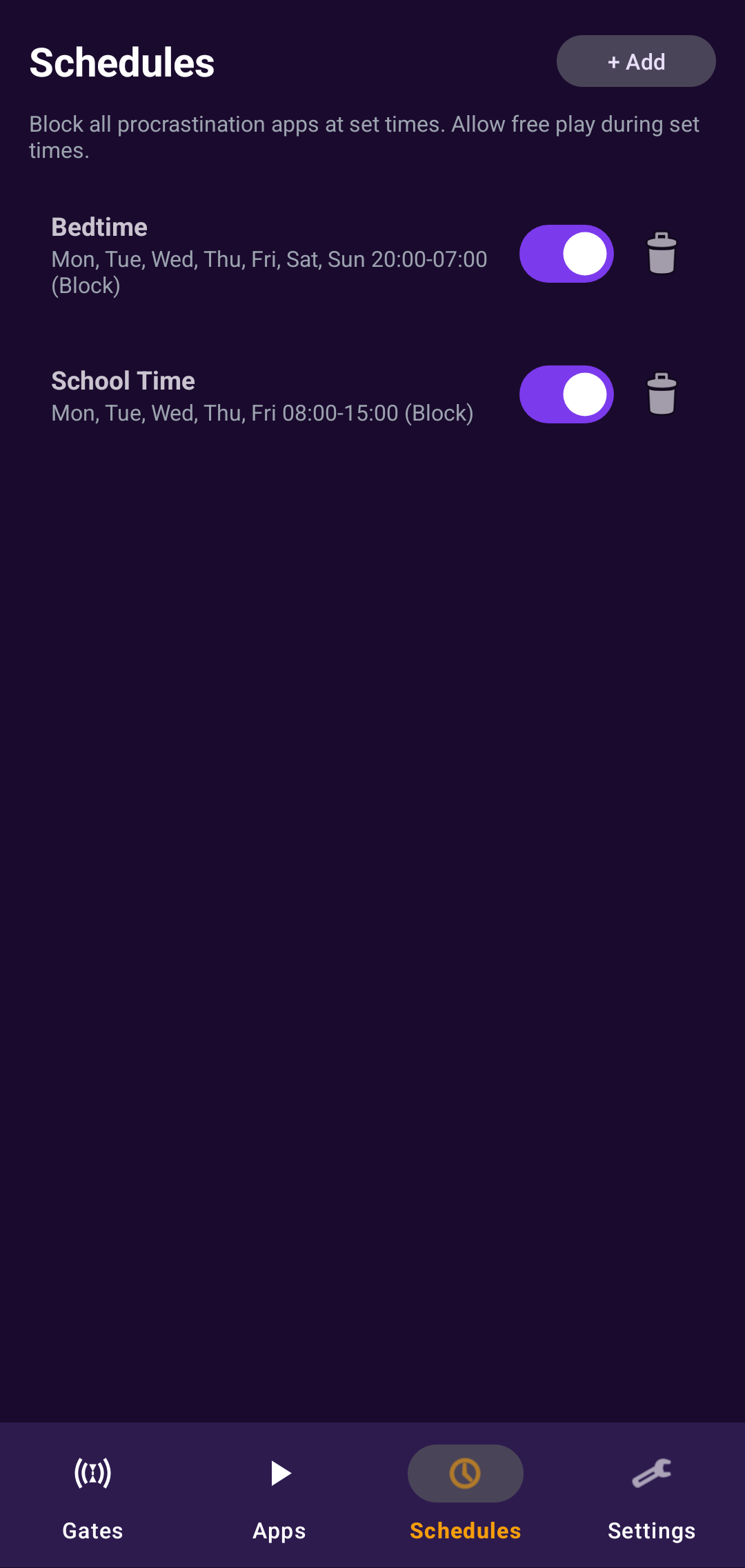 PlayMinder Activity screen