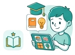 Child completing learning tasks on tablet